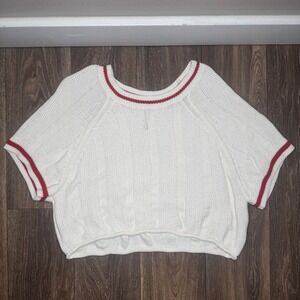 UNIONBAY Cream Knit Cropped Sweater Red Trim Short Sleeve Women's XL